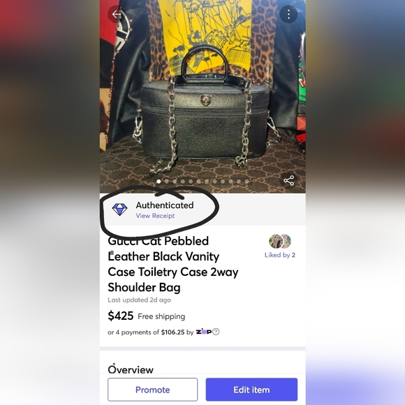 Gucci Cat Pebbled Leather Black Vanity Case Toiletry Case 2way Shoulder Bag - Picture 4 of 16